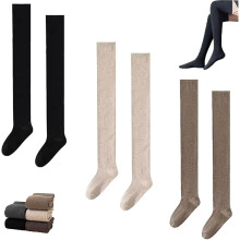 Kvinnors lårhöga strumpor över knästrumpor varma mjuka stretchiga enfärgade långa stövelsockor