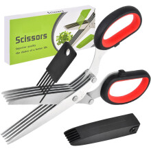5 Blade Kitchen Salad Scissors Stainless Steel Multipurpose with Safety Cover Cleaning Comb
