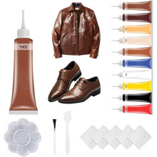Kit profissional de gel reparador para couro, ideal para restaurar móveis, sofás, poltronas e bancos de carro. Cor marrom.