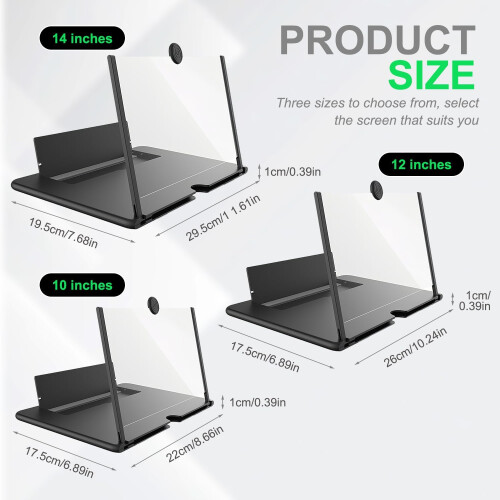 Amplificador de tela dobrável 3D HD para celular de 10 a 12 polegadas, preto. 2