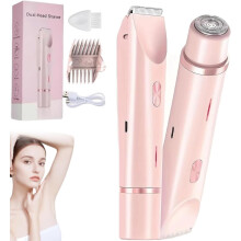 Aparat de ras electric 2 în 1 pentru femei, cu cap dublu, trimmer pentru bikini, impermeabil, utilizare umedă/uscată, roz