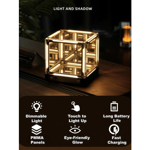 Λάμπα Άβυσσου 4D Infinity Mirror Cube, Αλλαγή Χρώματος Αφής, USB - Φουτουριστικό 2