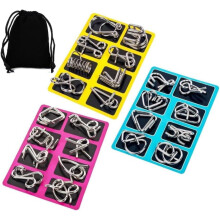 Metal Montessori Puzzle Solving Brain Teasers Ring Disentanglement Set with Carry Pouch