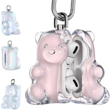Schutzhülle in Bärenform für AirPods Pro 2, 3 und 4, Silikon, transparent, stoßfest, pink
