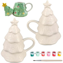 Kit DIY para Pintura de Árvore de Natal em Caneca de Cerâmica com Tintas Acrílicas e Pincel.