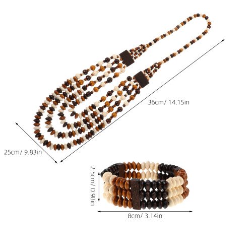 1Set Vintage Boho Schmuck Set Holzperlen Kette Ohrringe Armband 2