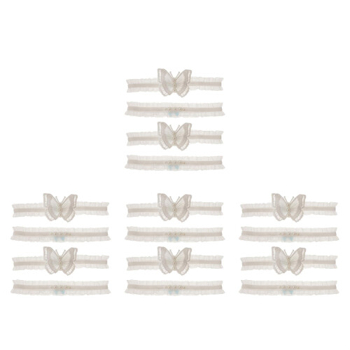 8Paare Damen Spitzenstrumpfhalter Elastisch Mit Schleifen-Design Weiß 2