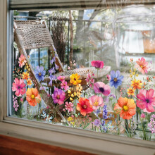 Colorful Floral Bouquet Window Sticker Pattern Clings Spring Flower Film Home Office Decor