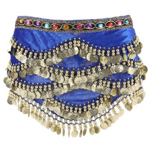 1 Pc Creative Womens Skirt Belly Dance Hip Scarf Wrap with Diamonds Coins for Women Ladies Girls (Royal Blue)