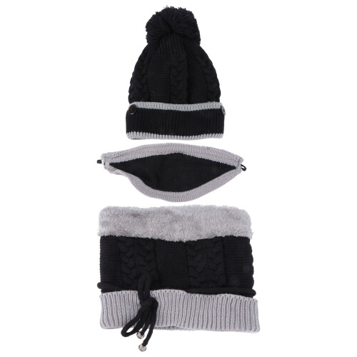 1Ensemble Ensemble Tricot Bonnet Écharpe Noir Antivent