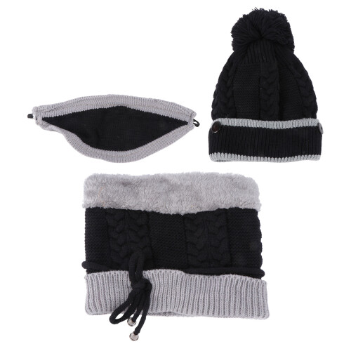 1Ensemble Ensemble Tricot Bonnet Écharpe Noir Antivent 2