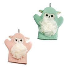 2Pièces Gants De Douche Enfants Cartoons Vert Fibre Exfoliation Douce