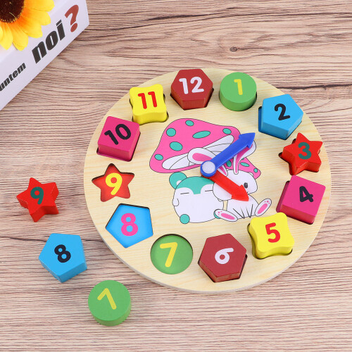 Wooden Shape Sorting Clock Blocs Numérotés Couleur 2