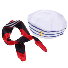 3Sets Assorted Color Sailor Hat with Scarf for Costume and Yacht Use