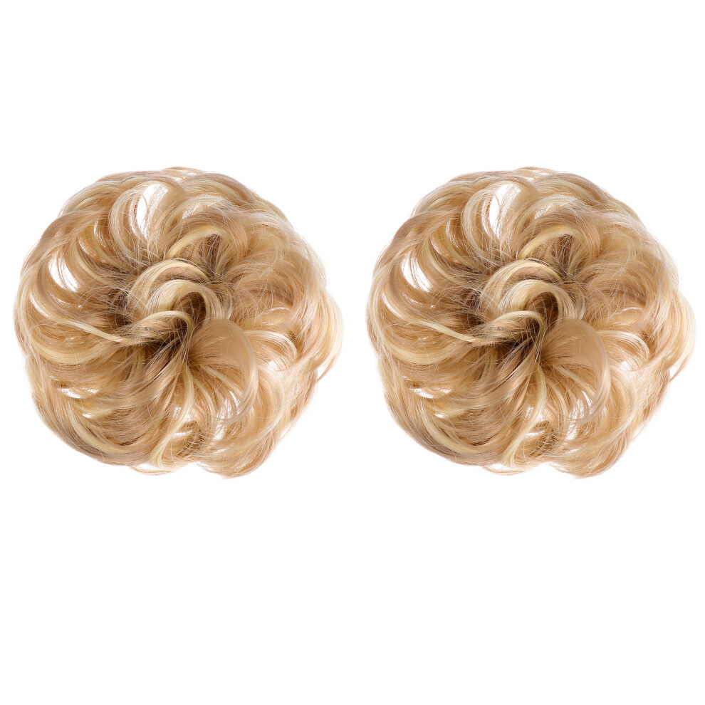 Artibetter Unisex Cream 4Pcs Messy Synthetic Hair Bun Chignon Hairpiece Beige Hair Plate Tool