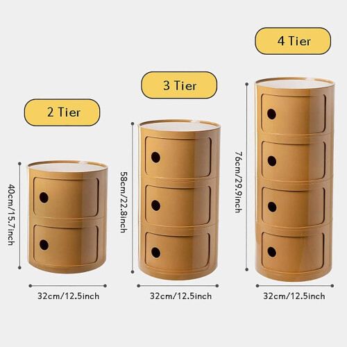 Modern Round Nightstand with Drawers and Sliding Door, Stackable Bedside Table for Bedroom 1