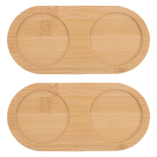 4 Pcs Bamboo Drink Coasters With 2 Slots Glass Holder Serving Tray