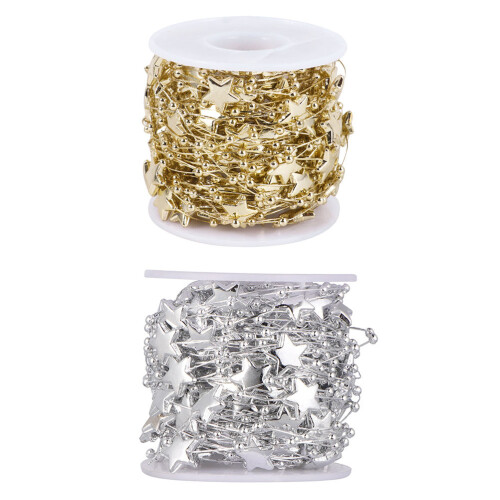 4Rolls Golden Decorative Beads Chain DIY Hanging Pendant for Xmas Tree 2