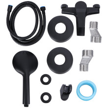 Hot And Cold Bath Faucet Three Shower Wall Mount Black Brass Set