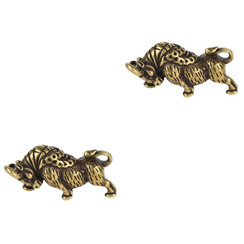 2pcs Retro Brass Cow Keyring Diy Pendant Decor Cattle Shape Keychain Accessory 2
