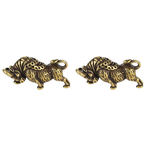 2pcs Retro Brass Cow Keyring Diy Pendant Decor Cattle Shape Keychain Accessory 1