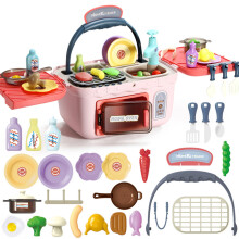 Play Kitchen for Kids, Realistic Cooking Accessories Playset with Sounds and Light, Educational Toddler Kitchen Toy Including Sink Faucet Cookware