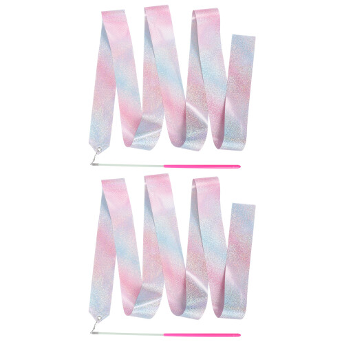 2Pcs Shining Pink Performing Streamers for Gymnastics Dance