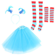 4Sets Cosplay Costume Set Sky-Blue Arm Sleeves Knee Socks Headband