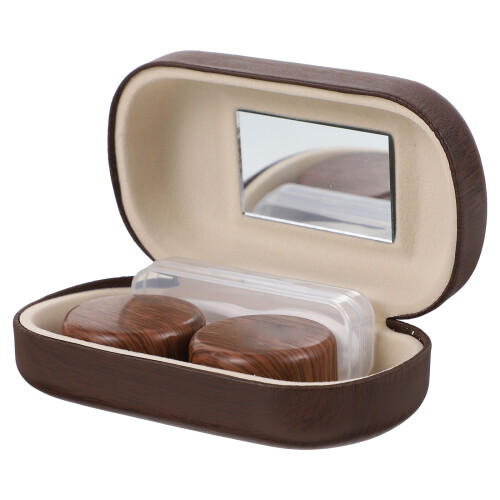2Sets Eye Care Lens Case Brown Plastic Outer Inner Storage Set 2