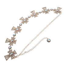 3Pcs Golden Rhinestone Cross Waist Chain Adjustable Metal Body Belt