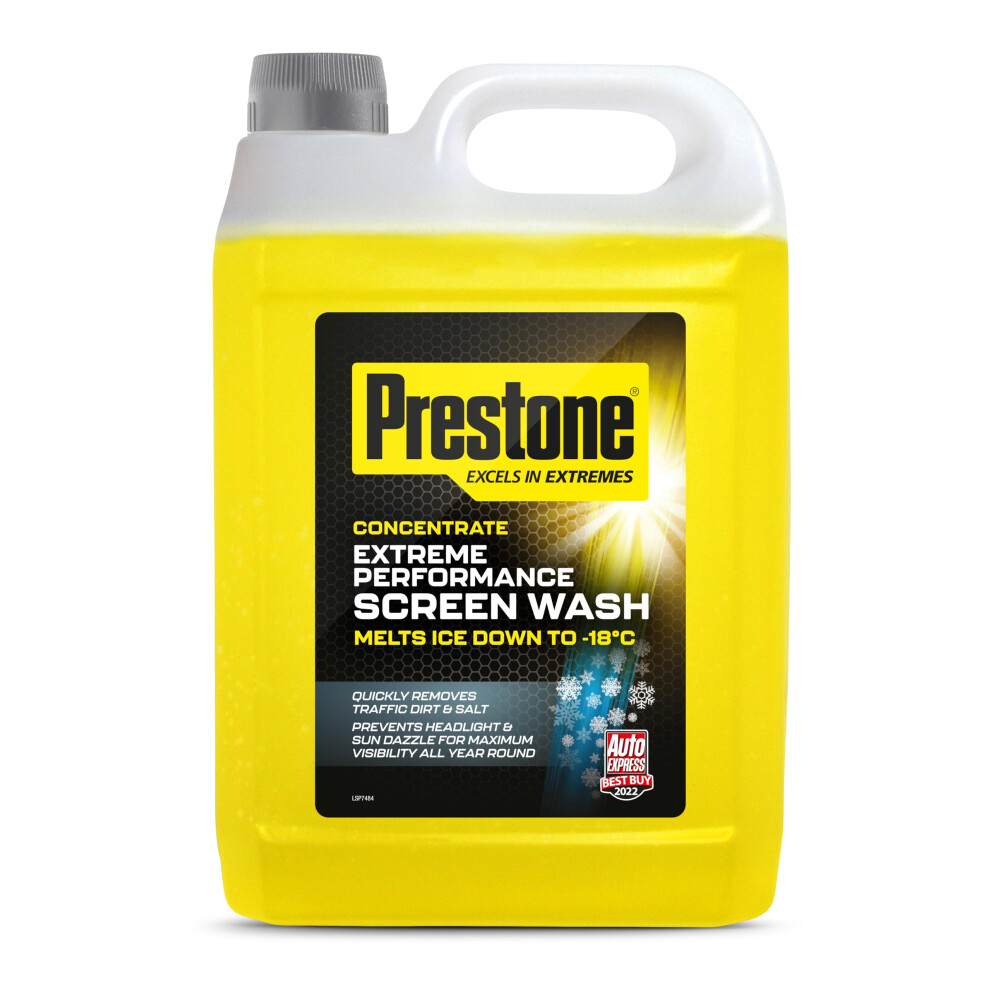 Prestone Screenwash Concentrate 5L, Screen Wash For Cars - Winter, High Performance Cleaning With Streak Free Formula, Extreme Performance Super Conc