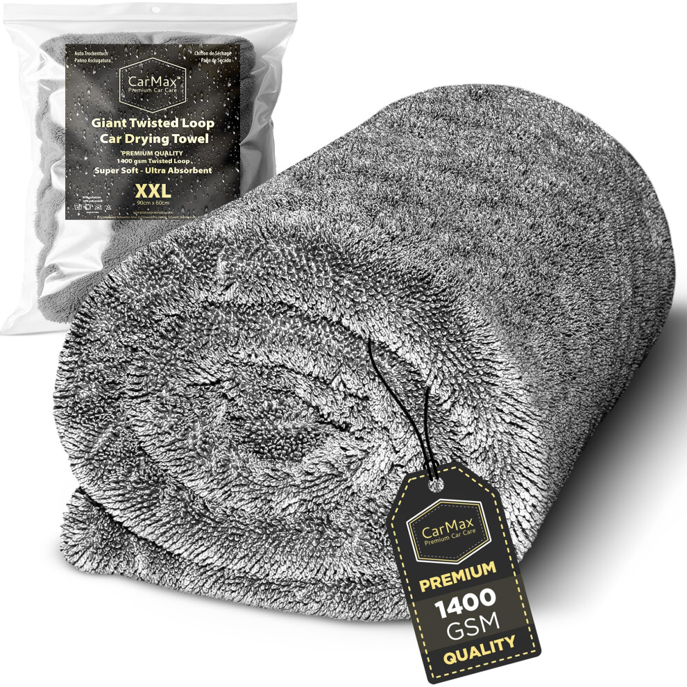 Carmax - Original Twisted Loop Car Drying Towel - Double-Sided Xxl - 90Cm X 60Cm 1400Gsm Microfibre Towel For Fast Streak-Free Drying And Detailing. 35748427