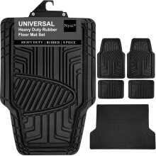 Nyxi 5 Piece Heavy Duty Rubber Car Mat XL Boot Mat (Front + Rear + Boot Mat 137cm X 110cm) Universal Non-Slip Deep Dish Heavy Duty for Cars SUV Truck