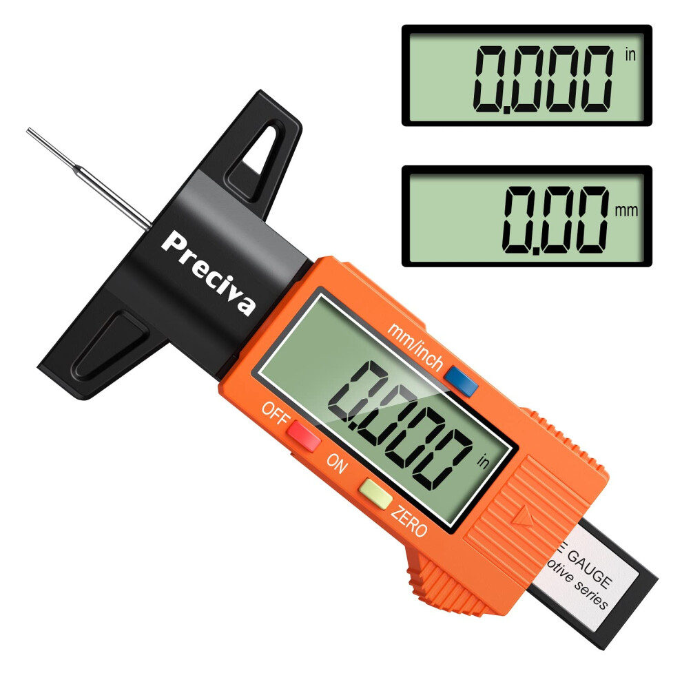 Tyre Tread Depth Gauge, Preciva 0-25.4Mm/Inch Digital Tire Checker Uk, Tyres Surface Measuring Tool With Large Lcd Screen For Cars, Trucks, Motos, Or 43063543