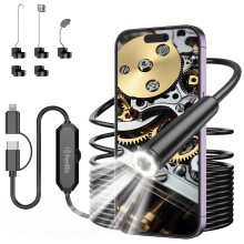 Endoscope Inspection Camera, Ferdiiz 1920P HD Borescope Camera, 16.4ft Semi-Rigid Snake Endoscope with 8 Adjustable LED Lights, IP67 Waterproof Drain