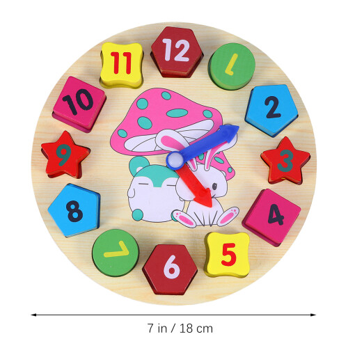 Wooden Shape Sorting Clock With Rabbit Pattern And