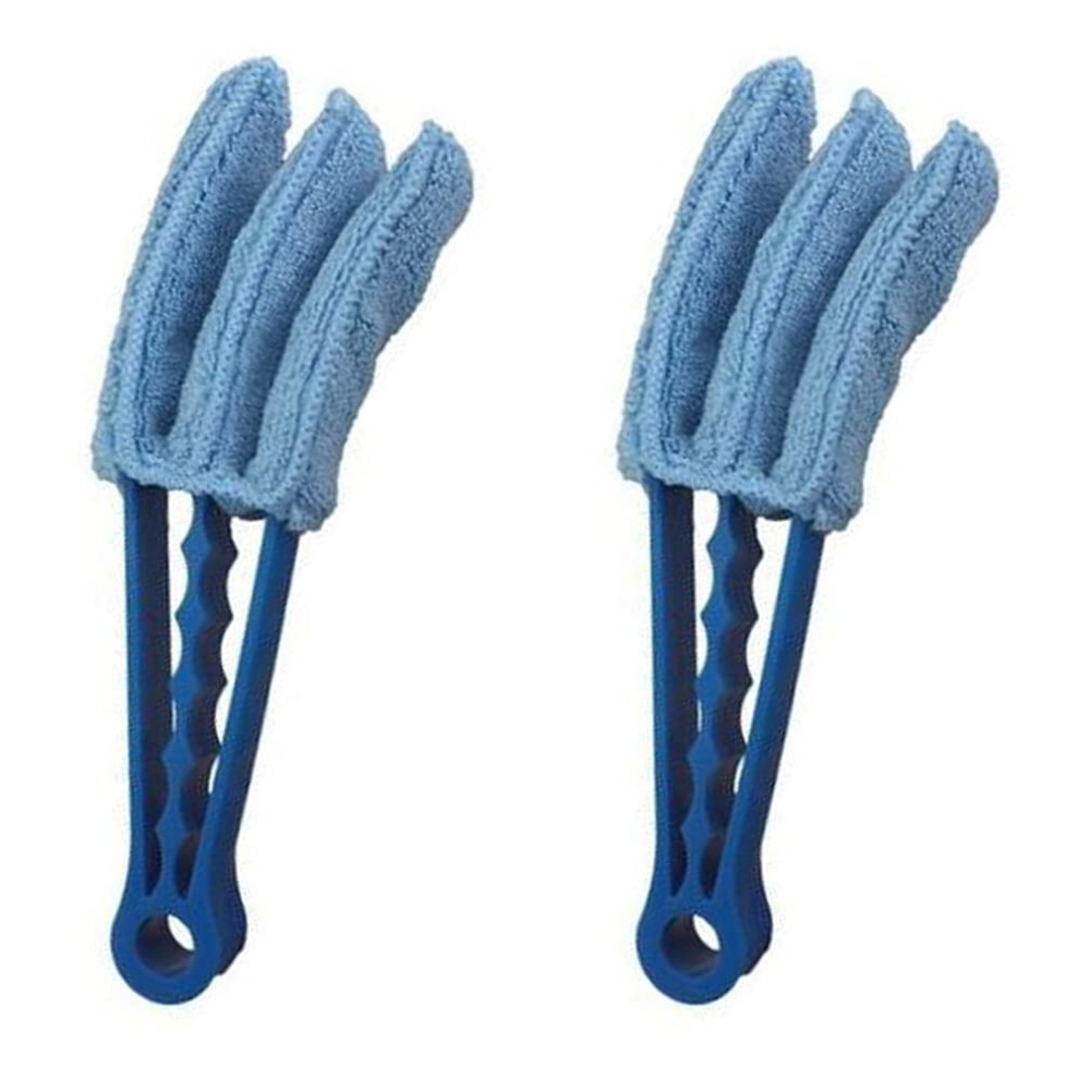 2Pcs Wet Dry Venetian Window Blind Cleaner Microfiber Brush 3 Pronged Washable Duster (Blue) Blue 30388062