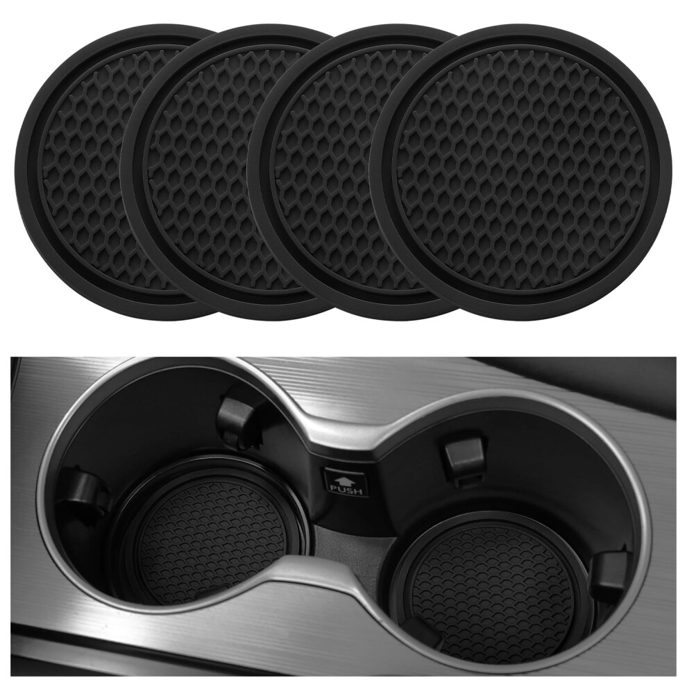 4Pcs Silicone Car Cup Holder Coasters, Universal Nonslip Waterproof Easy Clean Interior Accessories Black 9070919823824