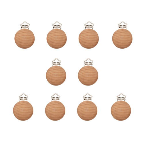 20Pcs Wooden Pacifier Clips Khaki Round Shape Baby Teether Holders