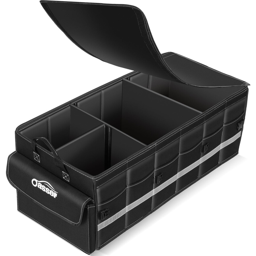 Oasser Car Boot Organiser Storage, 75L Collapsible 4 Compartments Storage With Foldable Cover Reflective Strip 31996044