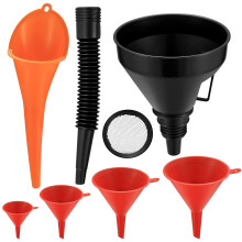 6-Pcs Flexible Plastic Funnel Set - Universal Car, Motorcycle Long Mouth Funnel with Detachable Spout - Red/Orange/Black
