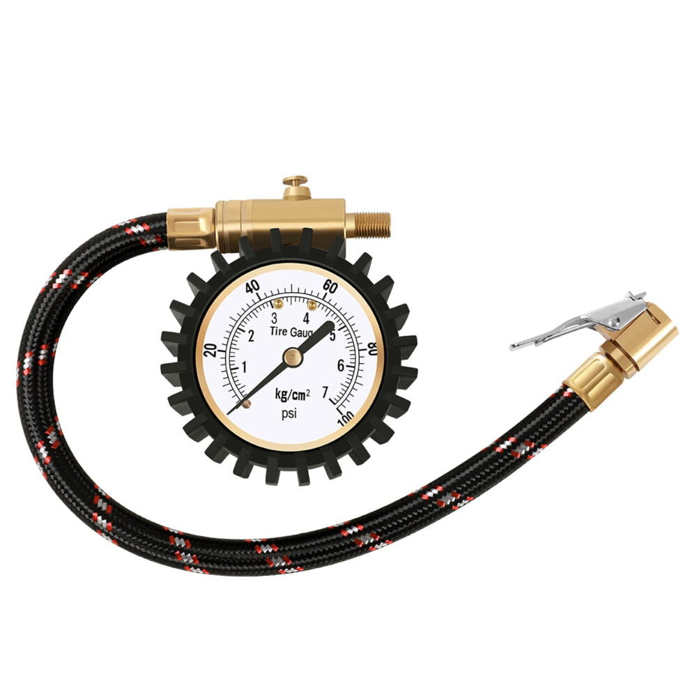 Tyre Pressure Gauge 100Psi 7Bar With Clip On Chuck, Atsafepro 2Â Dial Accuracy Analog Tyre Gauge Good For Inflating Tyres To Get Convenient Pressure 54601369