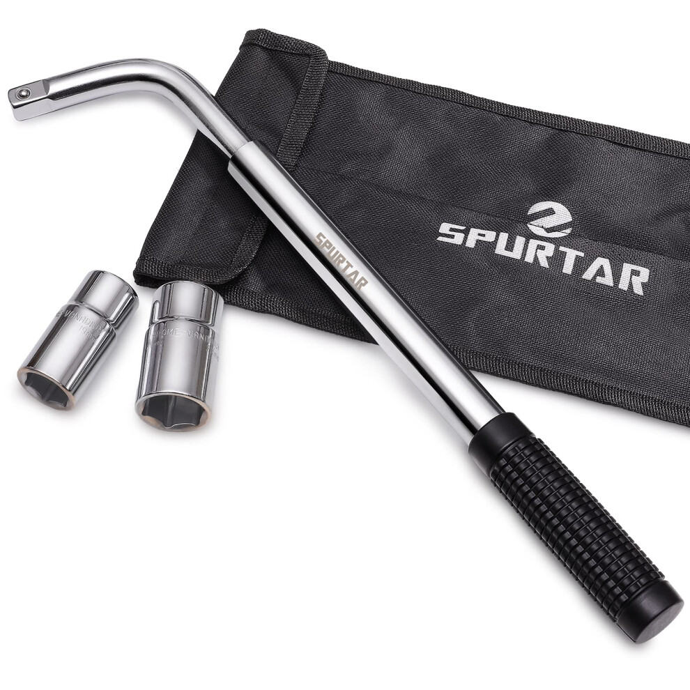 Spurtar Wheel Brace Nut Wrench, Telescoping Car Wheel Wrench 1/2 Drive With 17/19Mm And 21/23Mm Sockets For Car, Van, Truck, Caravan 35080169