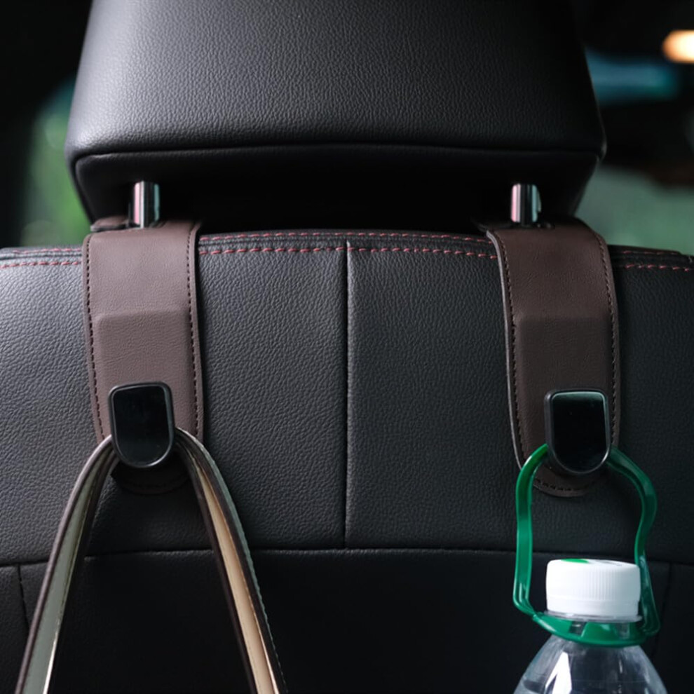 Qirc Auto Hooks, 2 Pcs Leather Car Storage Organiser Bag Hooks, Universal Car Back Seat Headrest Hanger For Hang Bag Handbag Grocery Bags (Brown) Brown 87164343