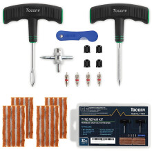 Toconv Tyre Repair Kit, 32pcs Compact Tyre Puncture Repair Kit with Rubber Plugs, Upgraded T-Handle, 4-Way Valve Tool, Flat Tyre Repair Tool for Cars