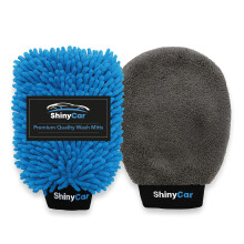 ShinyCar UK: 2x Microfibre Car Washing Mitts: Streak-Free Noodle Glove for Lifting Dirt & Bug Remover with Fleece Polishing Side, Scratch-Free Clean