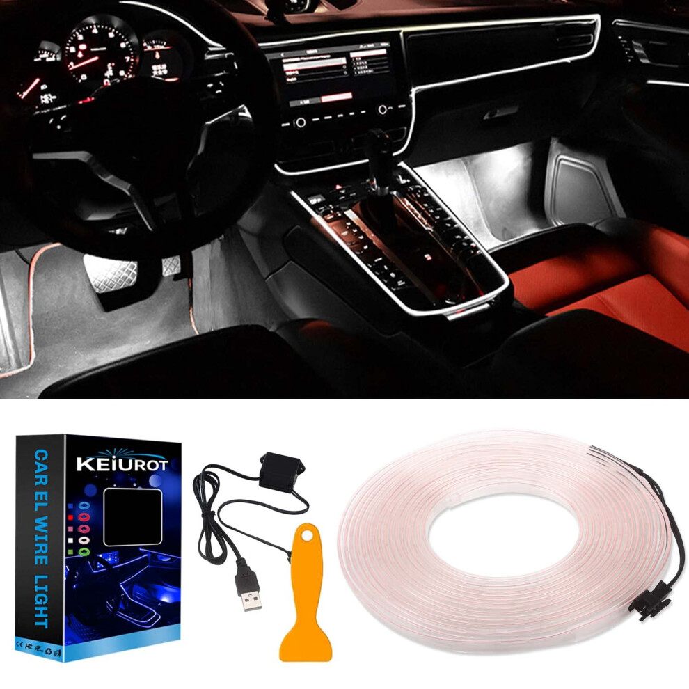 Keiurot El Wire Car Led Interior Strip Usb Neon Wire 5M/16Ft For Car Ambient Ing Atmosphere Dashboard Led Strip Sewing Edge De Light/White 42796350