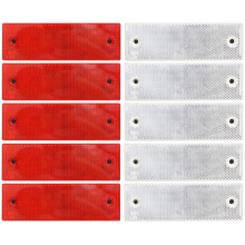 10 Pcs Self Adhesive Trailer Rectangular Reflectors Car Rear Reflectors, for Gate Posts Trailer Motorcycle Caravan Truck, White and Red, with Holes