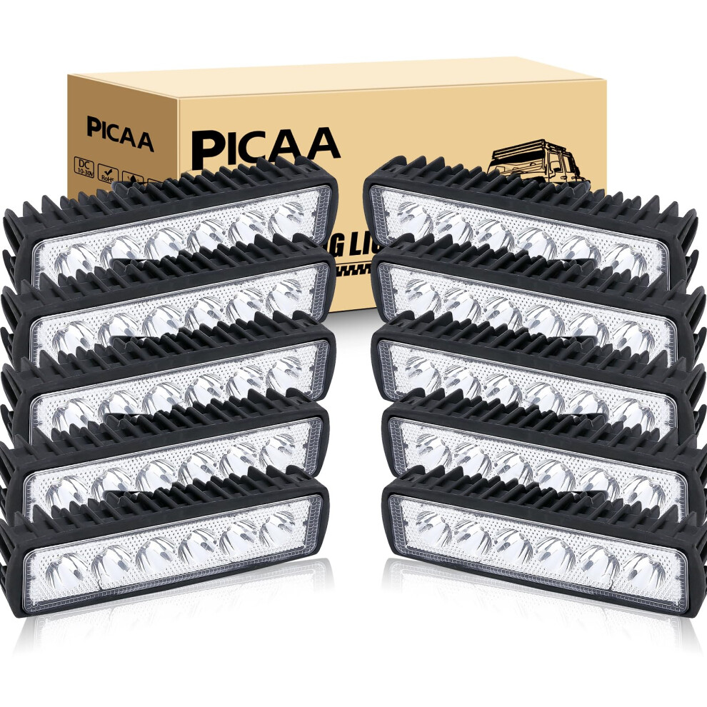 Picaa 10Pcs 18W Led Work Spot Bar 6In Car Spot Beam Slim Driving Lamp 12V 24V Waterproof For Car Truck Boat Suv Atv 4Wd Offroad Light 96680063