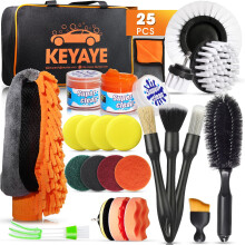 KEYAYE 25 Pcs Car Cleaning Kit, Car Detailing Kit with Ultra-Soft Car Detailing Brushes, Car Washing Kit with Microfibre Cleaning Cloth, Car Wash Mit